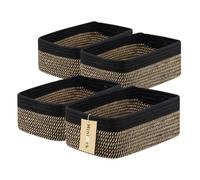 MiniArk Small Storage Baskets for Organizing | Closet Organizer Bins | Shelf Toy Basket | Woven Rope Baskets | Cube Decorative Box | Shallow Basket | 13x8.5x5.1” | 4 Packs Black Brown