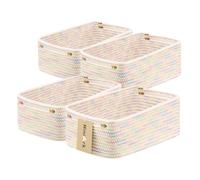 MiniArk Small Storage Baskets for Organizing | Closet Organizer Bins | Shelf Toy Basket | Woven Rope Baskets | Cube Decorative Box | Shallow Basket | 13x8.5x5.1” | 4 Packs Rainbow
