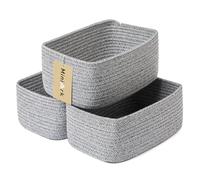 MiniArk Small Storage Baskets for Organizing | Closet Organizer Bins | Shelf Toy Basket | Woven Rope Baskets | Cube Decorative Box | Shallow Basket | 11.5x7.5x4.7” | 3 Packs Mixed Grey