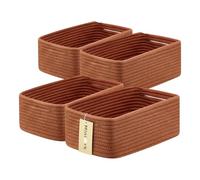 MiniArk Small Storage Baskets for Organizing | Closet Organizer Bins | Shelf Toy Basket | Woven Rope Baskets | Cube Decorative Box | Shallow Basket | 13x8.5x5.1” | 4 Packs Oxide Red