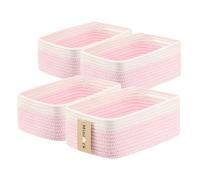 MiniArk Small Storage Baskets for Organizing | Closet Organizer Bins | Shelf Toy Basket | Woven Rope Baskets | Cube Decorative Box | Shallow Basket | 13x8.5x5.1” | 4 Packs White Pink