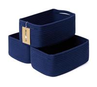 MiniArk Small Storage Baskets for Organizing | Closet Organizer Bins | Shelf Toy Basket | Woven Rope Baskets | Cube Decorative Box | Shallow Basket | 13x8.5x5.1” | 3 Packs Navy Blue