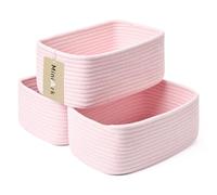 MiniArk Small Storage Baskets for Organizing | Closet Organizer Bins | Shelf Toy Basket | Woven Rope Baskets | Cube Decorative Box | Shallow Basket | 11.5x7.5x4.7” | 3 Packs Light Pink