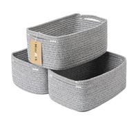 MiniArk Small Storage Baskets for Organizing | Closet Organizer Bins | Shelf Toy Basket | Woven Rope Baskets | Cube Decorative Box | Shallow Basket | 13x8.5x5.1” | 3 Packs Mixed Grey