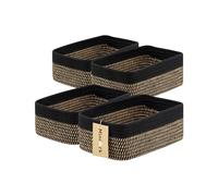 MiniArk Small Storage Baskets for Organizing | Closet Organizer Bins | Shelf Toy Basket | Woven Rope Baskets | Cube Decorative Box | Shallow Basket | 11.5x7.5x4.7” | 4 Packs Black Brown