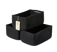 MiniArk Small Storage Baskets for Organizing | Closet Organizer Bins | Shelf Toy Basket | Woven Rope Baskets | Cube Decorative Box | Shallow Basket | 13x8.5x5.1” | 3 Packs Black