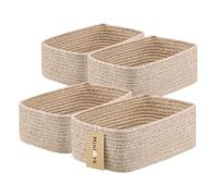 MiniArk Small Storage Baskets for Organizing | Closet Organizer Bins | Shelf Toy Basket | Woven Rope Baskets | Cube Decorative Box | Shallow Basket | 11.5x7.5x4.7” | 4 Packs Mixed Brown