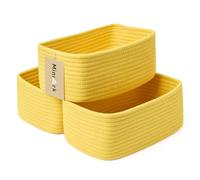 MiniArk Small Storage Baskets for Organizing | Closet Organizer Bins | Shelf Toy Basket | Woven Rope Baskets | Cube Decorative Box | Shallow Basket | 11.5x7.5x4.7” | 3 Packs Yellow