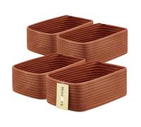 MiniArk Small Storage Baskets for Organizing | Closet Organizer Bins | Shelf Toy Basket | Woven Rope Baskets | Cube Decorative Box | Shallow Basket | 11.5x7.5x4.7” | 4 Packs Oxide Red