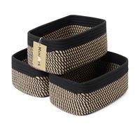 MiniArk Small Storage Baskets for Organizing | Closet Organizer Bins | Shelf Toy Basket | Woven Rope Baskets | Cube Decorative Box | Shallow Basket | 11.5x7.5x4.7” | 3 Packs Black Brown