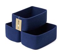 MiniArk Small Storage Baskets for Organizing | Closet Organizer Bins | Shelf Toy Basket | Woven Rope Baskets | Cube Decorative Box | Shallow Basket | 11.5x7.5x4.7” | 3 Packs Navy Blue