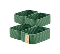 MiniArk Small Storage Baskets for Organizing | Closet Organizer Bins | Shelf Toy Basket | Woven Rope Baskets | Cube Decorative Box | Shallow Basket | 11.5x7.5x4.7” | 4 Packs Green