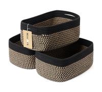 MiniArk Small Storage Baskets for Organizing | Closet Organizer Bins | Shelf Toy Basket | Woven Rope Baskets | Cube Decorative Box | Shallow Basket | 13x8.5x5.1” | 3 Packs Black Brown