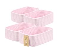 MiniArk Small Storage Baskets for Organizing | Closet Organizer Bins | Shelf Toy Basket | Woven Rope Baskets | Cube Decorative Box | Shallow Basket | 11.5x7.5x4.7” | 4 Packs Light Pink