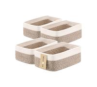 MiniArk Small Storage Baskets for Organizing | Closet Organizer Bins | Shelf Toy Basket | Woven Rope Baskets | Cube Decorative Box | Shallow Basket | 11.5x7.5x4.7” | 4 Packs White Brown