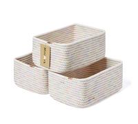 MiniArk Small Storage Baskets for Organizing | Closet Organizer Bins | Shelf Toy Basket | Woven Rope Baskets | Cube Decorative Box | Shallow Basket | 11.5x7.5x4.7” | 3 Packs Rainbow