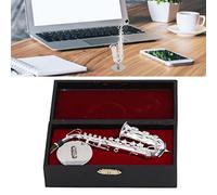 Miniature Alto Saxophone Model with Silver Plating, Exquisite Decor for Music Lovers with Storage Box