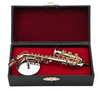 Miniature Alto Saxophone Ornament Gold Plated with Stand and Case Replica Musical Model Brass Instrument Decoration with Gift Case