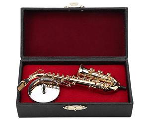 Miniature Alto Saxophone Replica model,Copper plated alto sax model gift ornaments with stand and wooden gift case，Christmas and birthday gift Ornaments for your kids,friends