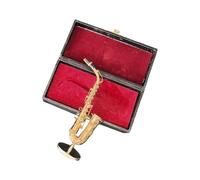 Miniature Altos Saxophone Model Brass Gold Plated Handmade Decoration Musical Instrument Replica Decoration with Display Stand for Home Office Music Room