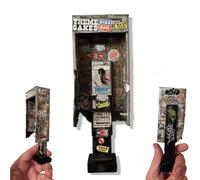 Miniature American Payphone in 1:12 Scale - Handmade Graffiti Booth for Action Figures, Dollhouse Scenes & Toy Photography - Vintage Urban Diorama Prop with Rust & Stickers (7 IN)