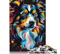 Miniature American Shepherd Dog 500 Piece Jigsaw Puzzles for Adults Wooden Rectangular Jigsaw Puzzles for Adults 500 Pieces Puzzle Gifts 500pcs (52x38cm)