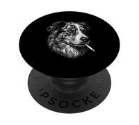 Miniature American Shepherd Smoking Cigarette Dog Funny Meme PopSockets Adhesive PopGrip