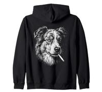 Miniature American Shepherd Smoking Cigarette Dog Funny Meme Zip Hoodie