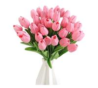 Miniature artificial tulips, warm and elegant, practical artificial flowers for weddings and gardening(Deep pink)