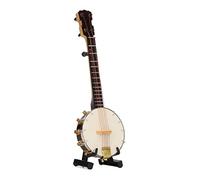 Miniature Banjo Model,High Simulate Western Musical Banjo Instruments Tenor Brass Instruments with Wooden Case and Base Stand for Home Decoration Ornaments