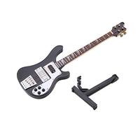 Miniature Bass, Black Miniature Bass Miniature Guitar Guitar Replica with Stand and Case Instrument Model Ornaments Gift be placed on the bookcase, desk, beside table and music room as decoration