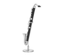 Miniature Bass Clarinet with Stand and Case Musical Instrument Replica, Miniature Bass Saxophone Black Copper Decoration Ornaments for Desk Music Room