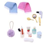 Miniature Bathroom Accessories With Hair Dryer Towel Mirrour Comb Shampoo Miniature Model Dollhouses Bathroom Decoration Dollhouses Scenes