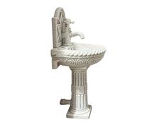 Miniature Bathroom Sink Model, Vintage Roman Column Pedestal Round Wash Basin Dollhouse Accessory, 1/12 Scale Floor Standing Vanity, Stone Texture PLA Furniture for DIY Micro Landscape White