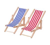 Miniature Beach Chair, 2 Pieces Wooden Decorative Deck Chair, Beach Chair, Mobile Phone Holder, Folding Chair, Blue/White Fabric Seat, Approx. 11 x 5 cm Furniture