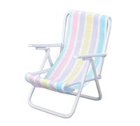 Miniature Beach Chair Lifelike Lightweight Metal Frame Folding Dollhouse Chair Decoration for Adults and Children (Colorful Stripe Type)