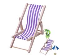 Miniature Beach Chair - Mini Decorative Deck Chair, Wooden Doll Lounger, 1 x Foldable Deck Chairs for Decoration, Lounge Chairs Model, Furniture Accessories for Home Desk, Garden Decor