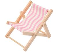 Miniature Beach Chair Recliner Dollhouse Accessories Mobile Phone Holder Made of Wood, Canvas, Beach Chair Holder, Foldable Mobile Phone Holder, Desktop Multifunctional Mobile Phone Holder (Pink)