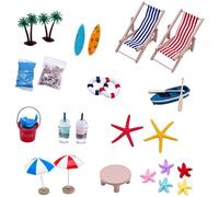 Miniature Beach Items - Seaside DIY Scenes for Doll House Decor - Miniature Parasol Palm Tree Chair Beach Accessories - for Home Apartment Zen Garden Display Cabinet Kids' Room