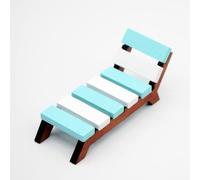 Miniature Beach Lounge Chair, 1 Pc Wooden Deck Chair in Blue & White, 1:12 Scale Dollhouse Furniture for Poolside, Patio, Fairy Garden, Coastal Scene Decor