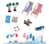 Miniature Beach Scene Sets,DIY Seaside Scene Doll House Decorations - Miniature Parasol Palm Tree Chair Beach Accessories,for Desk Apartment Zen Garden Display Cabinet Kids' Room