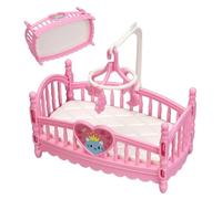 Miniature Bed 1:12 - Nostalgic Doll Cot with Ornaments - Accessories for & Room Decoration - Realistic Role Play Furniture Made of ABS, Pink/White