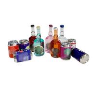 Miniature Beverage Bottles and Soda Cans Set, Mixed Colors, 1:12 Scale Dollhouse Collectibles, 11-Piece Drink Replica Collection