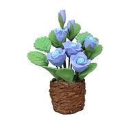 Miniature Blue Rose Flowerpot for Dollhouse, 1:12 Scale Resin Flowers in Woven Pot, Decorative Garden Accessory for Mini Playhouse or Home Decor