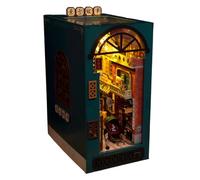 Miniature Book Corner Kit - LED Alley Model, 3D Wooden Puzzle Building for Bookcase Insert | DIY Craft Scene for Making Home Shelves for Adults and a