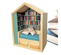 Miniature Book Corner Kit, Wooden House Kit, Shelf Puzzle - Small Handmade House, Small World Inside Wood, Wooden Decoration, Small Bookshop for Bedroom