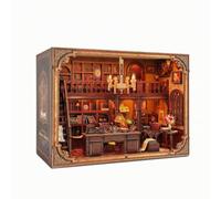 Miniature Bookshelf Craft Diy Library Kit Room Scene Model Shelf Display With Ornate Frame Printed Corner Trim And Chandelier In Mdf Suitable for study bookshelf reading corner home office