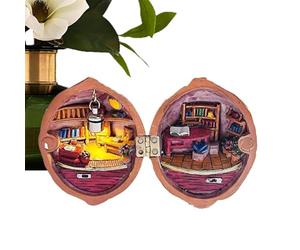 Miniature Bookstore Made From Tiny World Walnuts Walnut Shell Library House | Secret Resin Scene Ornament Nudes, Educational Crafts