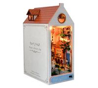 Miniature Cabin Set - Miniature Cabin Book Corner, Puzzle Miniature Book Corner Set With LED Light, Handmade Bookshelf Insert With LED Light, Rustic Cabin Bookshelf Diorama | Shelf Decoration For