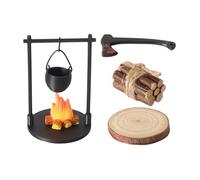 Miniature Campfire Set, Accessories, Small Campfire with Teapot for Playroom, Resin Mini and Teapot with Detailed Design, Fairy Garden Decor with Multi Use, Home Indoor Outdoor Gathering